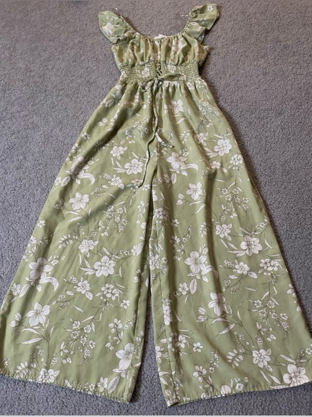 Pie In The Sky Sage Green Wide Leg Jumpsuit Size XL milkmaid boho lace up